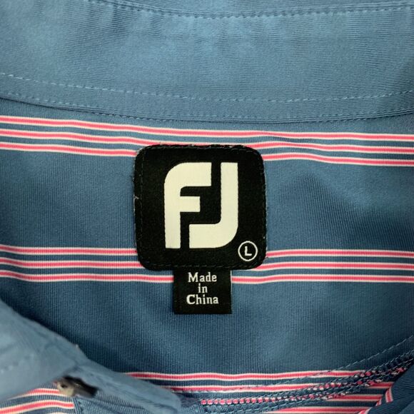 FJ FootJoy Shirt Mens L Large Blue Pink Striped Short Sleeve Golf Golfing Polo - Picture 4 of 16